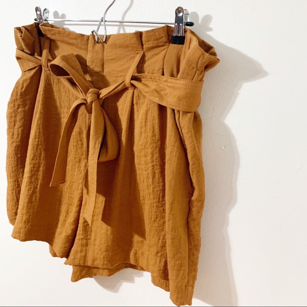 a new day Paper Bag Self Tie High Waisted Rayon Blend Shorts Burnt Orange - Picture 4 of 13